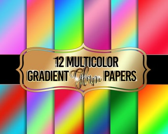 Rainbow Multicolour DIGITAL Paper, Colorful Digital Backgrounds, Bright Gradient Patterns Graphics Png, Scrapbook textures, commercial use