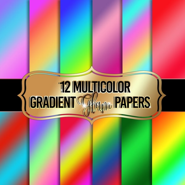 Rainbow Multicolour DIGITAL Paper, Colorful Digital Backgrounds, Bright Gradient Patterns Graphics Png, Scrapbook textures, commercial use