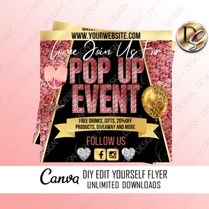 EDITABLE Pop shop flyer, Sip and shop flyer,Boutique flyer Template,Grand Opening Boutique Invitation, Shopping Event Sales Announcement