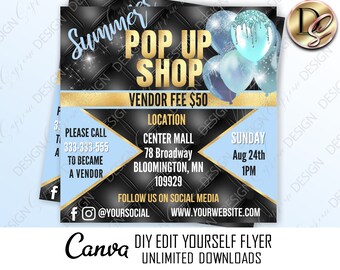 EDITABLE Pop shop flyer, Sip and shop flyer, Boutique flyer Template, Grand Opening Boutique Invitation,Shopping Event Sales Announcement