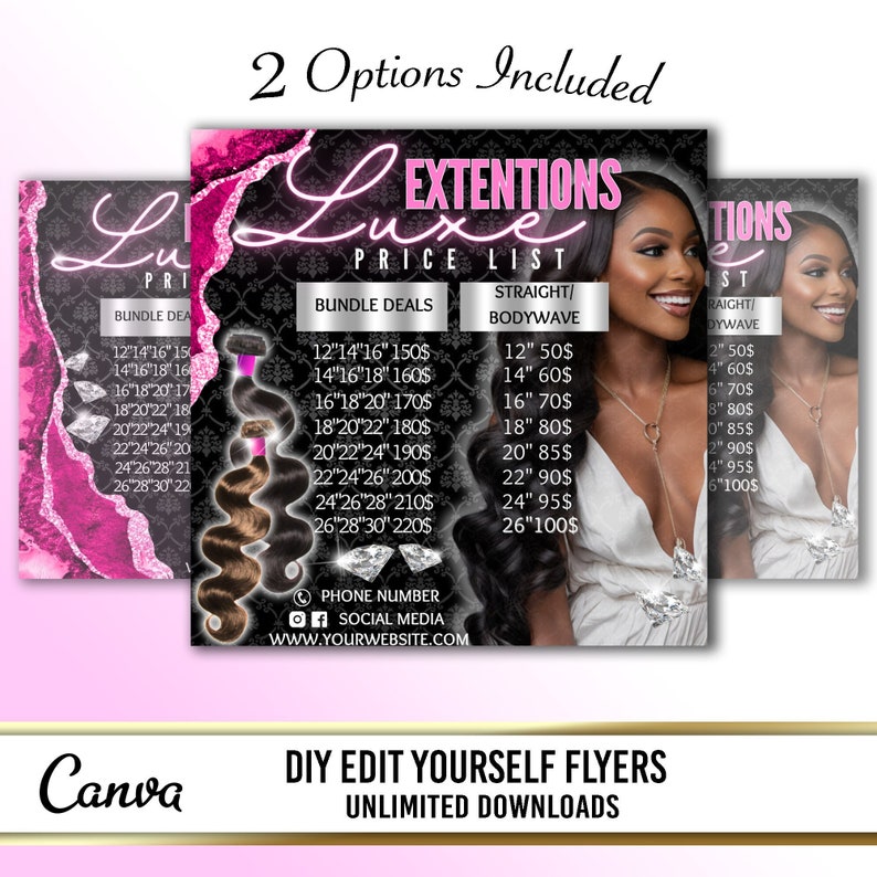 Hair Price List Flyer, Hair Booking Flyers, Hair Collection Price List Flyer, Hair Extensions Pricelist Flyer, Hair Bundles Flyer, Wig Flyer image 1