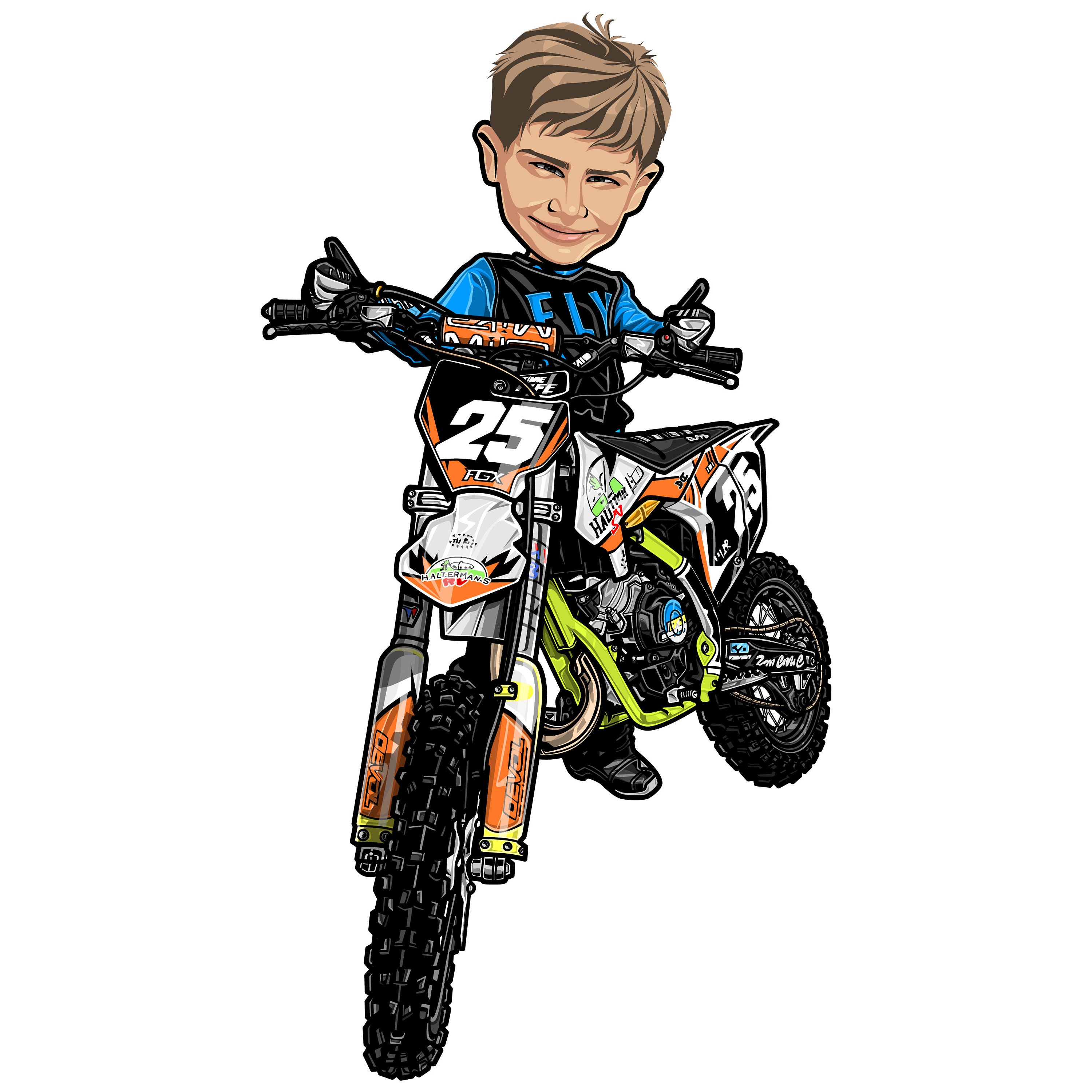 Custom Motocross Cartoon Portrait, Motocross Portrait, Gift For Motorcyclist, Motocross Caricature, Caricature From Photo, Motocross Drawing - Australia