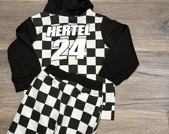 PERSONALIZED Baby Clothes Checkered Outfit for Race Day Long Sleeve Motocross Hoodie for Baby Christmas Gift for Dirt Bike Rider Custom