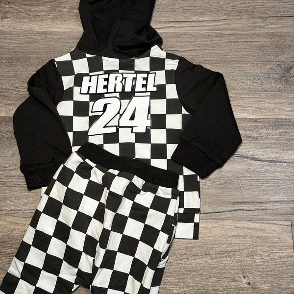 PERSONALIZED Baby Clothes Checkered Outfit for Race Day Long Sleeve Motocross Hoodie for Baby Christmas Gift for Dirt Bike Rider Custom