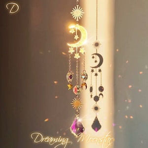 Dromerige Moon Star Suncatcher / hemelse kamer decor / Dream Catcher / venster Rainbow Maker / esthetische kamer decor / Witchy decor / schattige auto charme