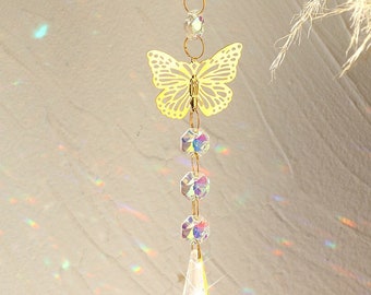 Aesthetic Butterfly Suncatcher / Rainbow Maker Prism / Aesthetic Butterfly Room Decor / Car Charm / Gift For her / Indie Butterfly Pendant