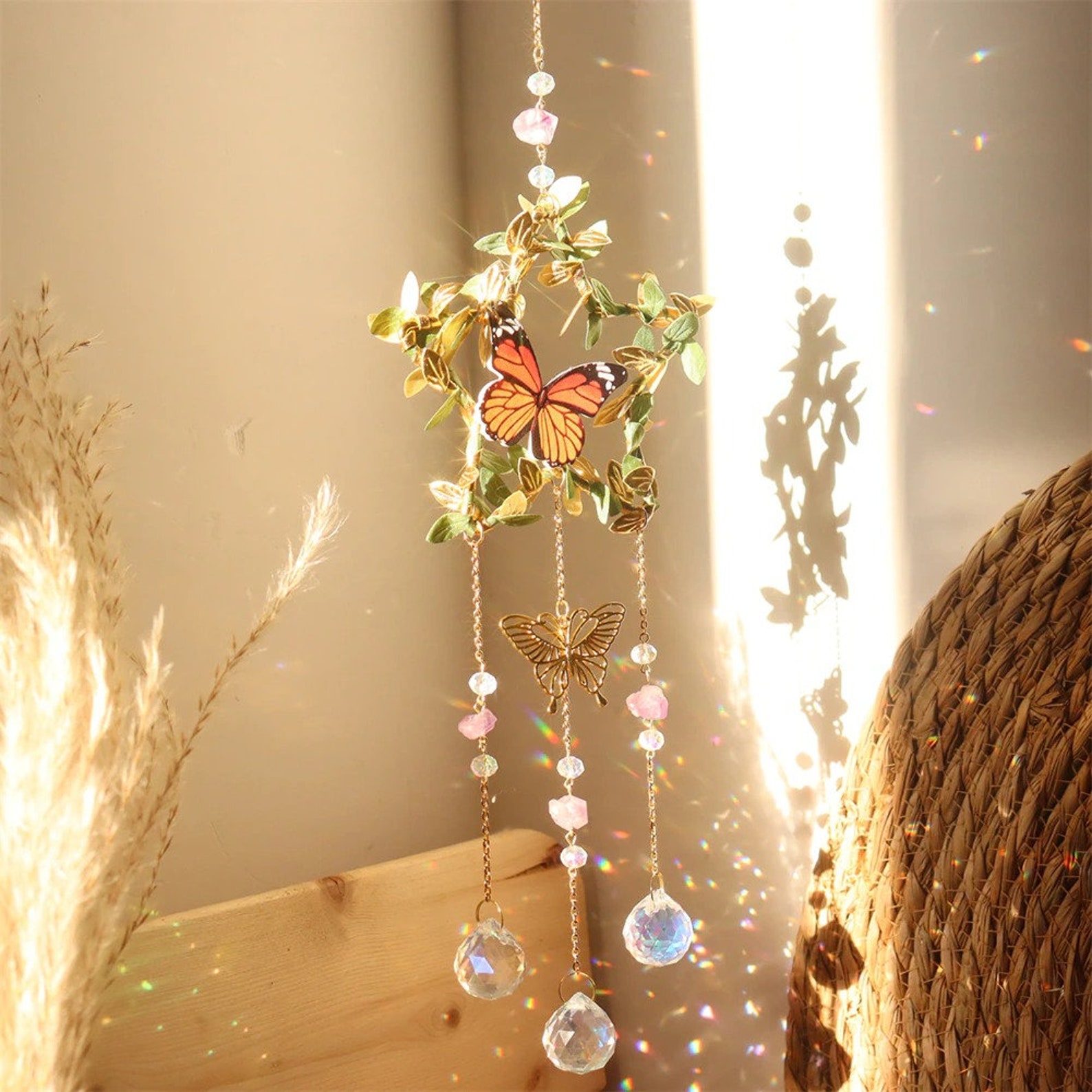 BOGDAN Butterfly Suncatcher Mit Gepressten Blumen – Glas-Windspiel Für Muttertag, 11,9 Cm
