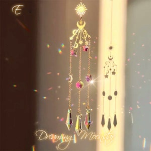 Acchiappasole Dreamy Stardust / Arredamento Celeste / Acchiappasogni di cristallo / Creatore di arcobaleno per finestre / Arredamento estetico della camera / Arredamento Boho / Fascino carino per auto