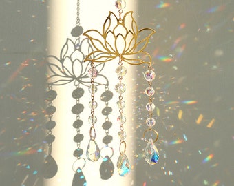 Sparkling Meditation Decor / Chakra Room Decor / Calm Corner Decor / Lotus Crystal Suncatcher / Boho Decor / Mother Day Gift