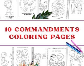 10 przykazań kolorowanki dla dzieci, drukowane arkusze aktywności biblijnych, niedzielne rzemiosło szkolne, nauka przez zabawę, osobiste i komercyjne zastosowanie