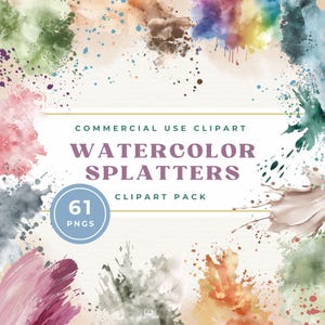 Watercolor Splatter Clipart - Paint Splash PNG - Digital Graphics for Crafts - Commercial Use-Abstract Watercolor Splashes -Instant Download