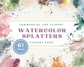 Watercolor Splatter Clipart - Paint Splash PNG - Digital Graphics for Crafts - Commercial Use-Abstract Watercolor Splashes -Instant Download