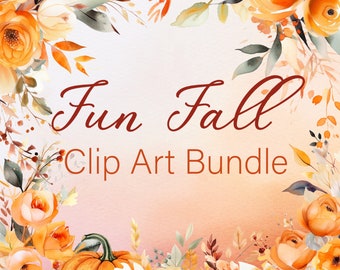 Fun Fall Floral Clip Art Bundle | Transparent Background Digital Download Png Graphics | Watercolor Autumn Clipart | Free Commercial Use