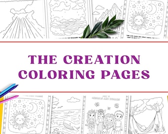 7 Days of Creation Bible Coloring Craft, Kids Coloring Pages, Sunday School Activities, Printable Homeschool Resources