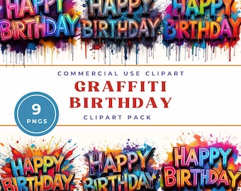 Graffiti Happy Birthday Clip Art, Colorful Digital Download, Printable Images for Scrapbooking and Crafts