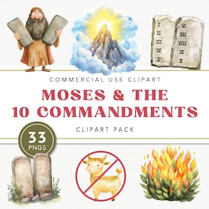 Images clipart Moïse et les 10 commandements, art religieux pour enfants, graphiques d'histoires bibliques, illustrations mignonnes pour travaux manuels, usage commercial