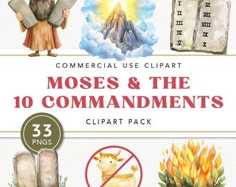 Moses and 10 Commandments Clip Art, Religious Art for Kids, Bible Story Graphics, Cute Illustrations for Crafts, Commercial Use