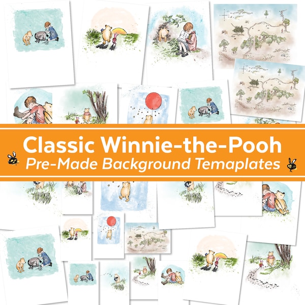 Plantillas de fondo prefabricadas clásicas de Winnie-the-Pooh / Crea tus propios imprimibles Winnie-the-Pooh / Plantillas de fondo de uso comercial