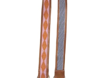 Beaded Purse Strap, durable faux Leather, Gold Hardware, Striped Backing (47" Non-Adjustable)