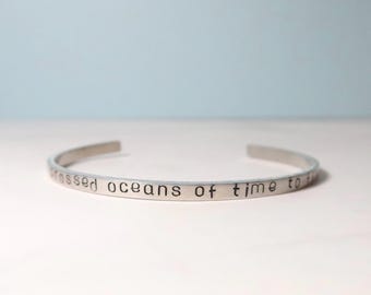 Dracula Quote Bangle Bracelet, Metal Stamped Jewelry, Handmade Gift, Bram Stoker, I Have Crossed Oceans of Time