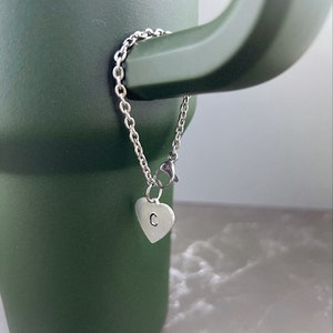 Handmade Heart Initial Water Bottle Charm: Metal Stamped Tumbler Tag