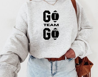 Game Day Sweater. Distressed Football Sweatshirt. Super Bowl Sweatshirt. Unisex Sweater. Trendy Crewneck Sweater. Sunday Funday. Go Team Go.