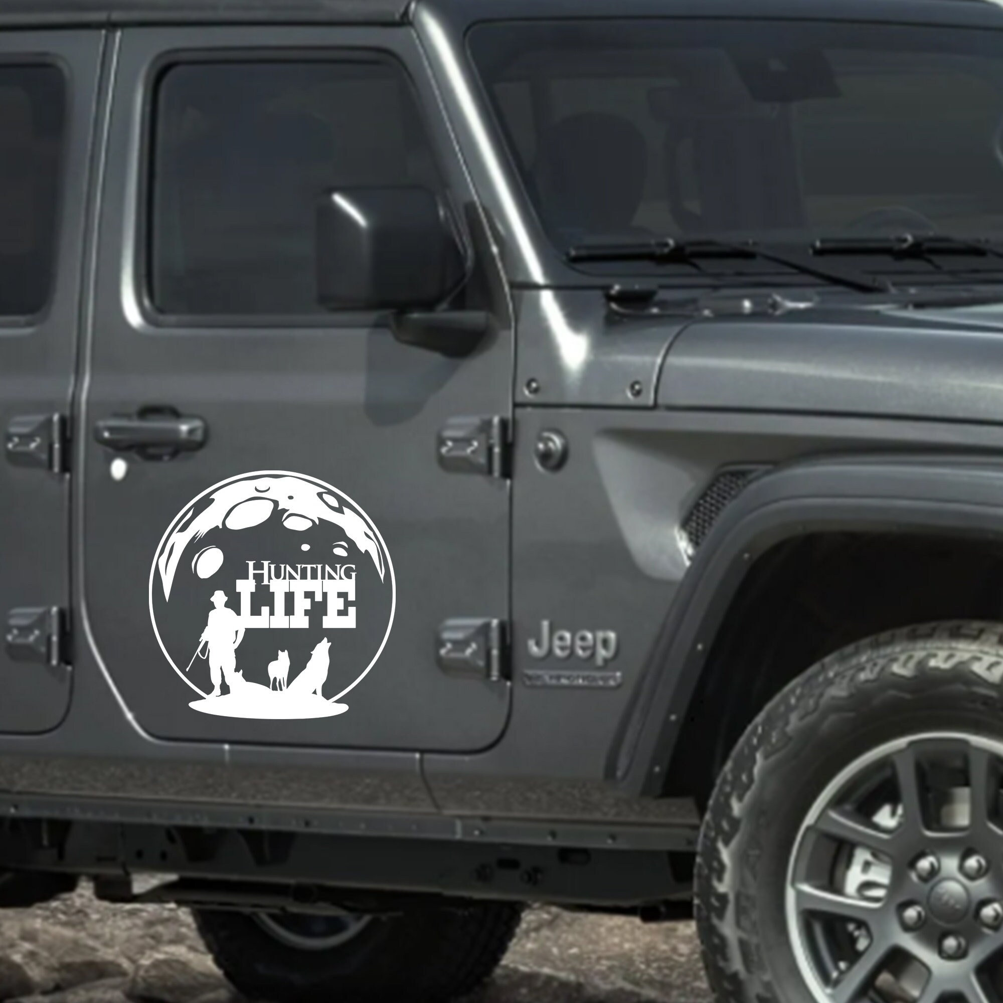 Hunting Life Moon Wolf Forest Hunt Compass Hunter Mountains Car Sticker Decal Wall Sticker Gift Idea