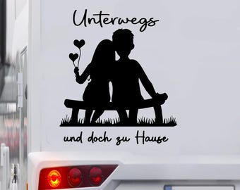 On the road yet at home/Couple/Motorhome/Sticker/Mountains/Forest/Beautiful/Arrow