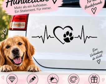 Hund Herzschlag Aufkleber | Pfote Herz Autoaufkleber | Hundeliebe Sticker | EKG Hundeaufkleber | Geschenk für Hundebesitzer