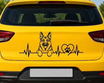 German Shepherd Dog Car Sticker | Dog Paw Sticker | Dog Heartbeat ECG Sticker | Car Rear Window Sticker | Dog Mom Gift