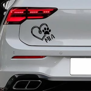 Adesivi per auto con nomi di cani a forma di zampa e cuore | Nome Cuore Zampa di Cane | adesivi | adesivi per finestre | Lunotto posteriore Lunotto laterale Carrozzeria