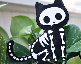 3D Printed Skeleton Cat Plant Stake: Halloween Garden Decor