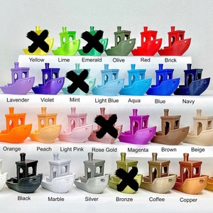 May include: A collection of 18 miniature toy boats in various colors, including yellow, lime, emerald, olive, red, brick, lavender, violet, mint, light blue, aqua, blue, navy, orange, peach, light pink, rose gold, magenta, brown, beige, white, black, marble, silver, bronze, coffee, copper, and gold.