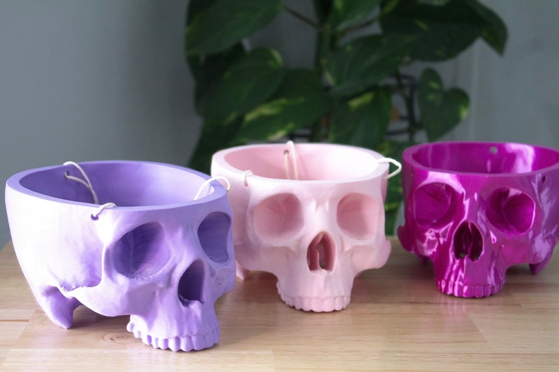 Hanging Skull Planter Small Hanging Pot Halloween Decor Succulent Planter Trailing Succulent Planter Eco Friendly 3D Printed image 3