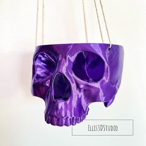 Hanging Skull Planter Small Hanging Pot Halloween Decor Succulent Planter Trailing Succulent Planter Eco Friendly 3D Printed Violet