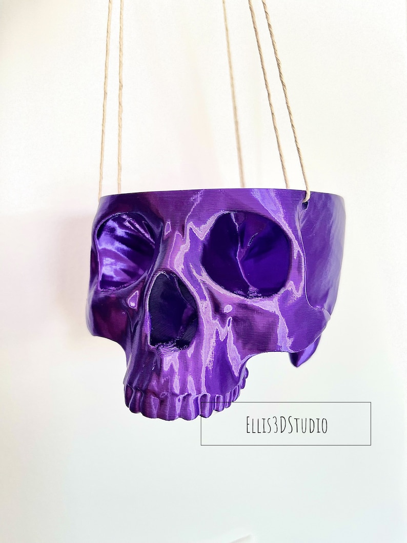 Hanging Skull Planter Small Hanging Pot Halloween Decor Succulent Planter Trailing Succulent Planter Eco Friendly 3D Printed Violet