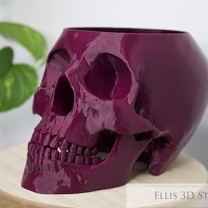 New Colors - Plum | Skull Planter | Hanging Skull Planter | Skull Pot | 3D Printed | Goth Decor | Witchy Decor | Skull Pot