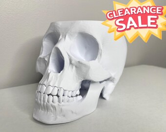 3D Printed Skull Planter: Large White Skull Planter, Discounted Misprint