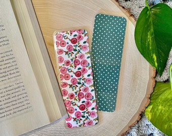 Floral & Polka Dot Laminated Bookmarks: Double Sided Book Accessory