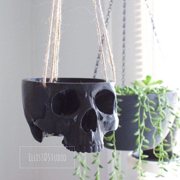 3D Printed Hanging Skull Planter: Halloween Decor, Plant Lover Gift
