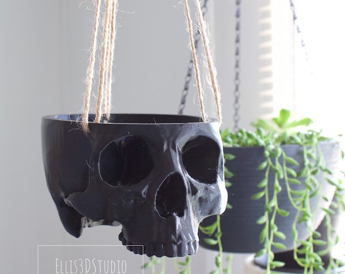 3D Printed Hanging Skull Planter: Halloween Decor, Plant Lover Gift