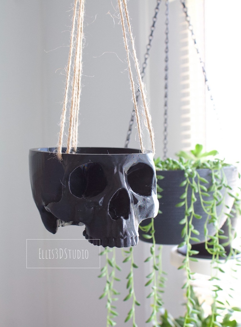 3D Printed Hanging Skull Planter: Halloween Decor, Plant Lover Gift