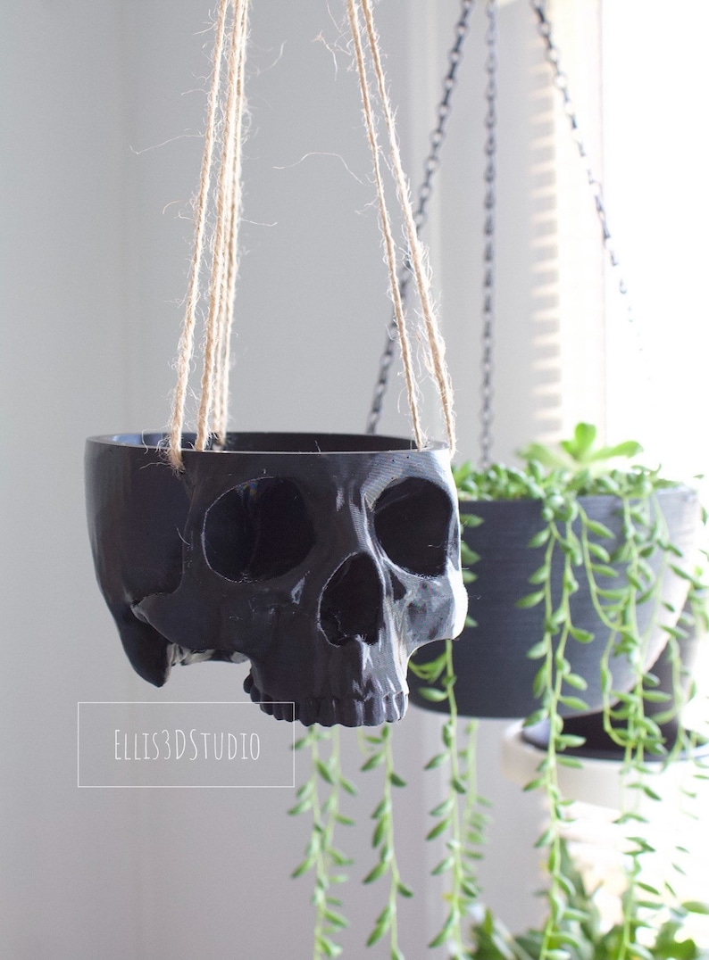 Hanging Skull Planter Small Hanging Pot Halloween Decor Succulent Planter Trailing Succulent Planter Eco Friendly 3D Printed image 1