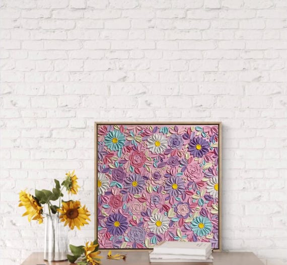 Wildflower Wall Art, 3D Textured Colorful Floral Painting on
