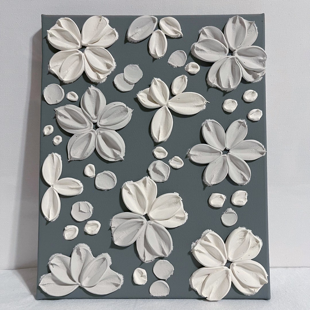 3D Textured Flower Painting: Gray Floral Wall Art on Canvas - Etsy