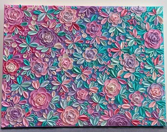 Textured 3D Floral Painting: Multicolor Flower Art on Canvas