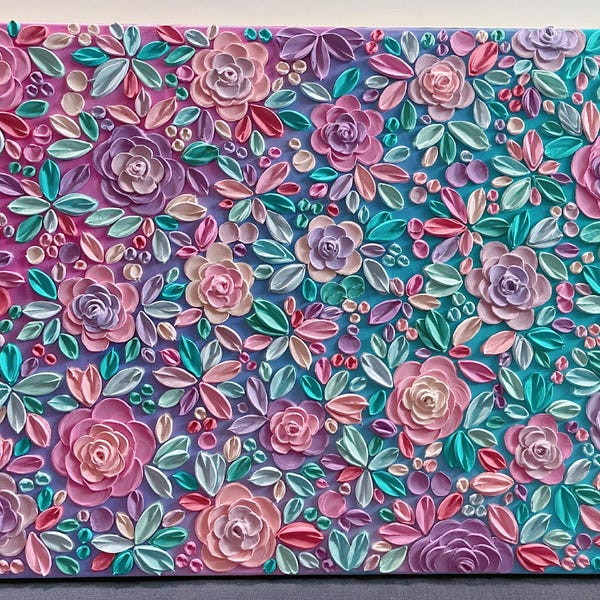 Textured 3D Floral Painting: Multicolor Flower Art on Canvas