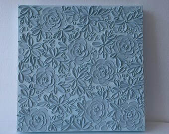 3D Textured Light Blue Flower Painting: Floral Wall Art Square Canvas (16x16) Home Decor