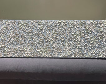 3D Floral Painting On Canvas: Textured Flower Wall Art, Gray Green Artwork