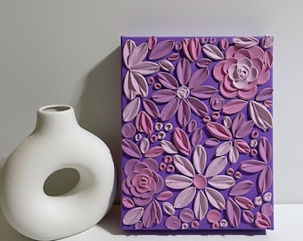 Original 3D Floral Painting Purple Textured Wall Art Lavender Pink Flower On Canvas Handmade Gift Home Decor Bookshelf Office Decor